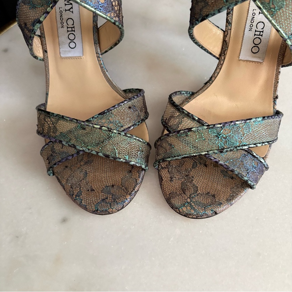 EUC Jimmy Choo Lottie Holographic Iridescent Lace Heels | 38.5 (8.5) - Picture 10 of 16